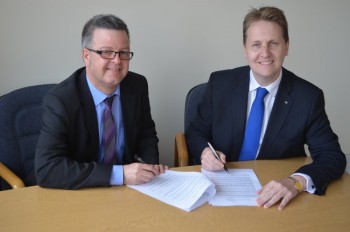 Police and Crime Commissioner Matthew Ellis with Chief Executive of Staffordshire North and Stoke-on-Trent Citizen’s Advice Bureau Simon Harris.