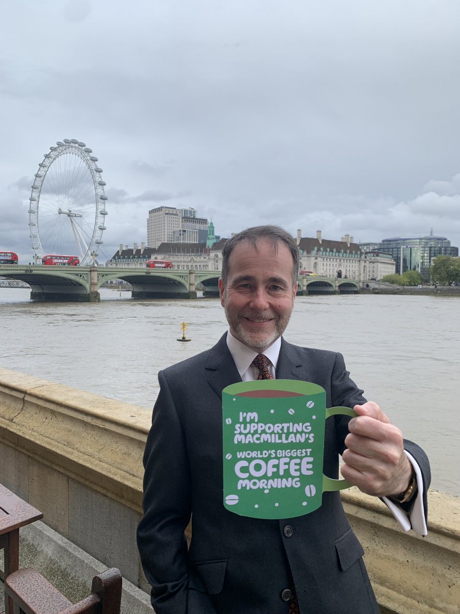 Pictured Christopher Pincher MP raising his mug for the Coffee Morning Coffee Morning